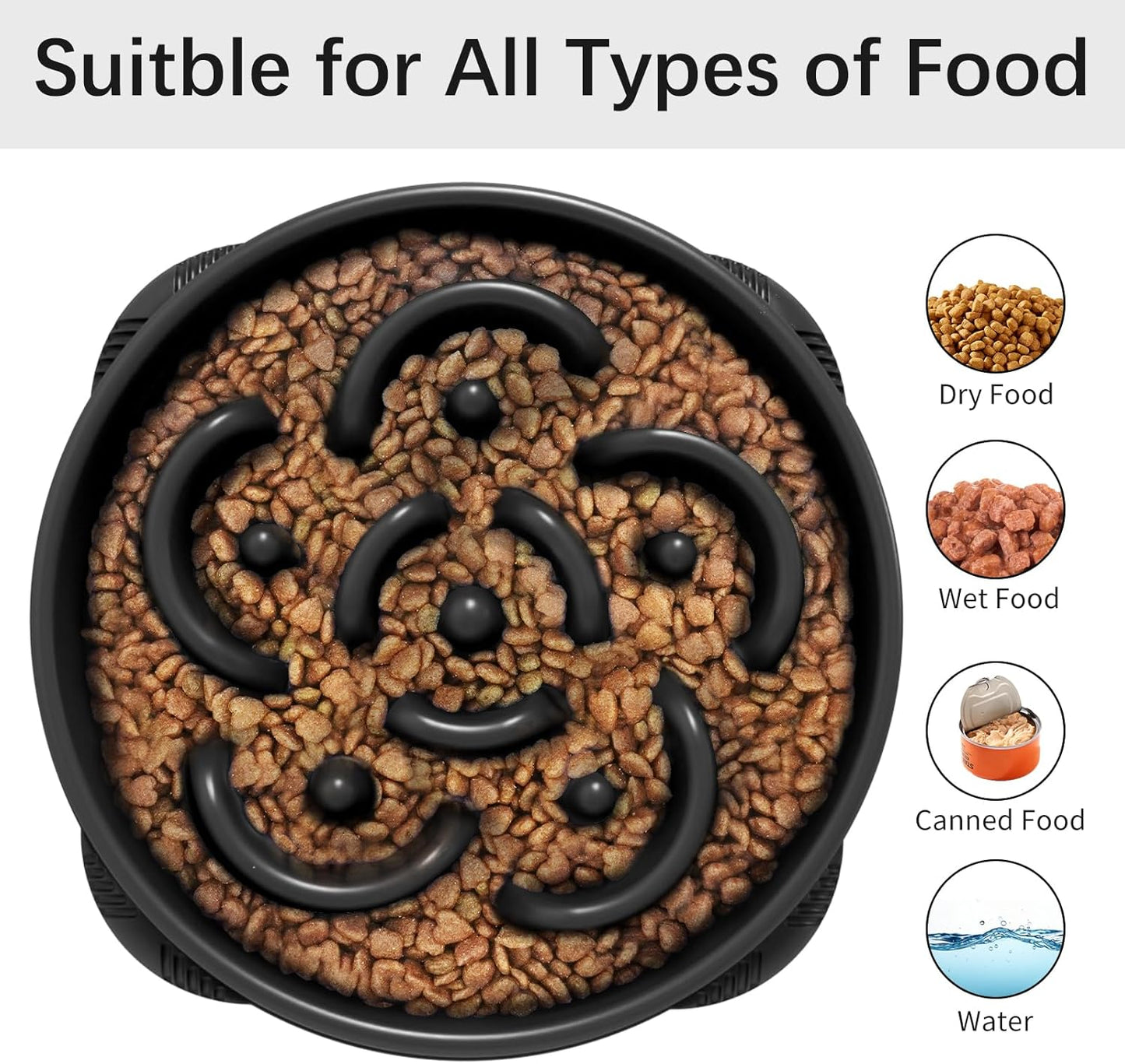Large Slow Feeder Dog Bowl- Black